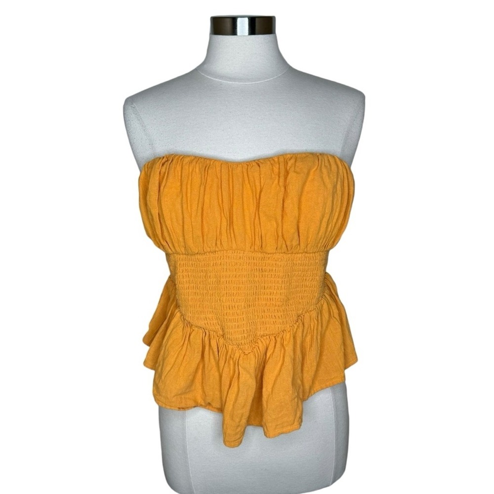 Free‎ People Orange Strapless Smocked Peplum Tie Back Top Women's Boho